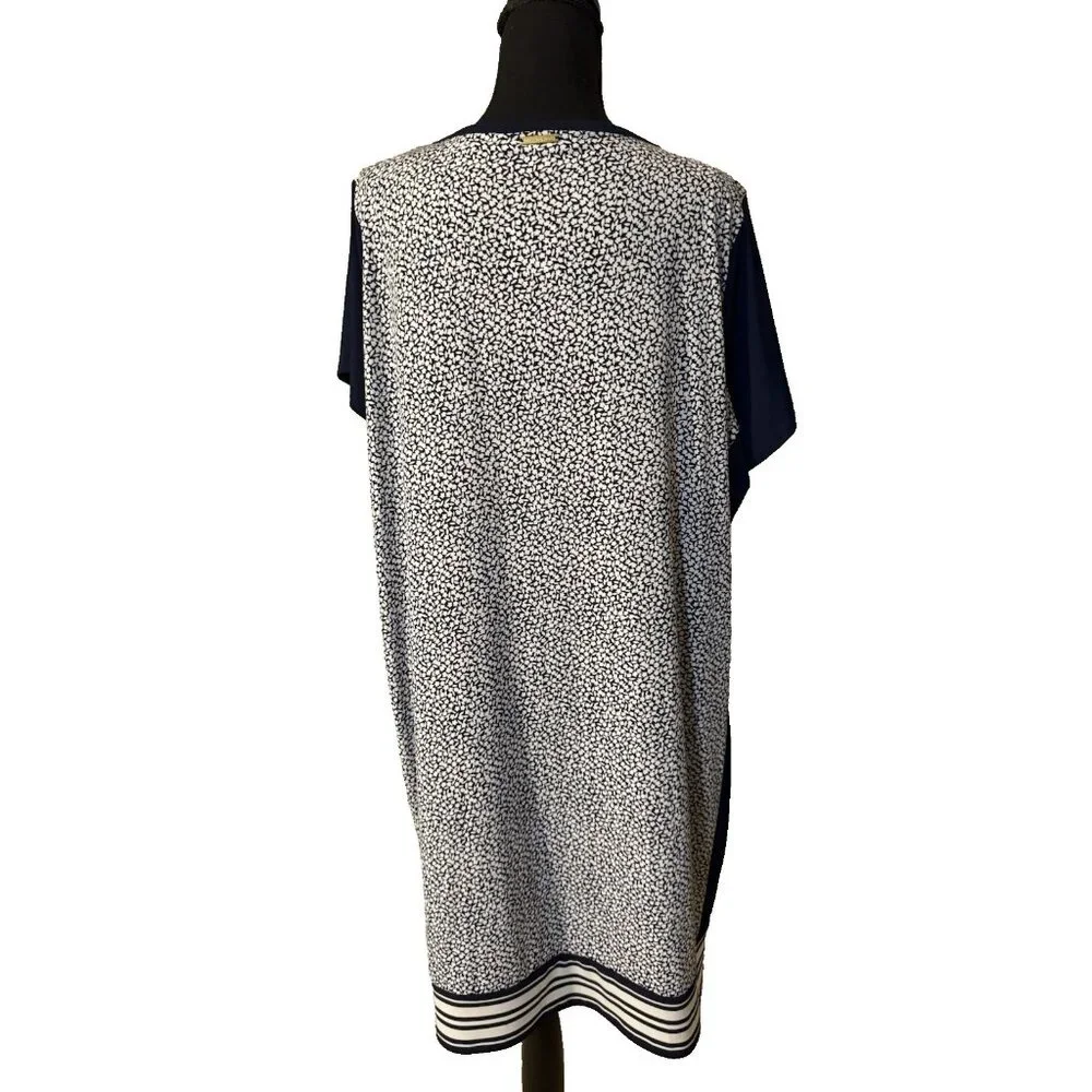 Michael Kors Shift Dress 2X Navy Blue Ivory White Short Sleeve Washable NEW - Picture 5 of 12